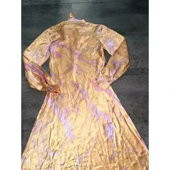 NEW Polo Ralph Lauren Rily 100% Silk Tie Collar Maxi Dress Peach Dye - Picture 6 of 8